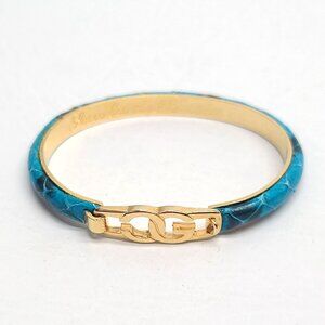 Scuola del Cuoio Firenze blue snakeskin hinged bangle bracelet Italy Gucci style